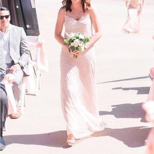 Adrianna Papell Blush Pink Bridesmaid Dress with Bead Detail
